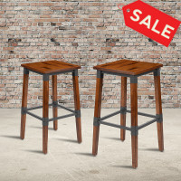 Flash Furniture 2-XU-DG-W0247B-GG 2 Pack Rustic Antique Walnut Industrial Wood Dining Backless Barstool